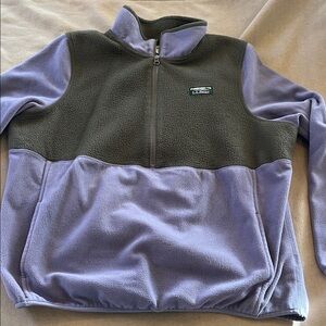 L.L. Bean Lavender and Forest Green Half-Zip Fleece Pullover